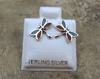 Sterling Silver and Turquoise Dragonfly Stud Earrings - 2622