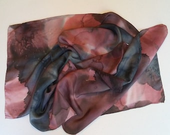 Black and Mauve Watercolor Silk Scarf