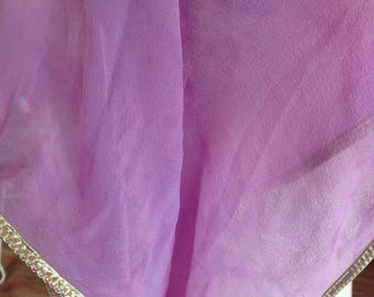 Pink Chiffon Belly Dance Veil with Gold Trim