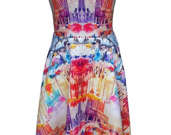 Parisian Print Fit and Flare Dress