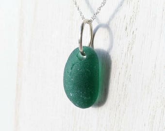 Forest Green Sea Glass & Sterling Silver Necklace