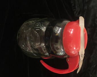 Vintage Glass Beehive Syrup Pourer with Red Top, ca 1950s