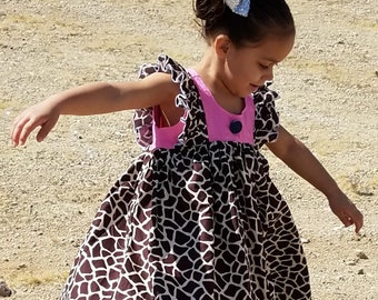 Spring 2018 Zoolicious Collection ~ Zoolicious Pink Giraffe Ruffle Clara Dress Sizes 0-3 mos up to girls size 10