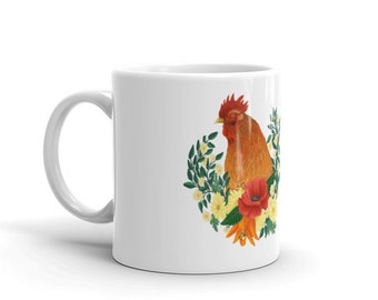 Floral Rooster Mug made in the USA