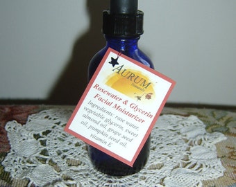 Natural Handmade Rosewater and Glycerin Facial Moisturizer - glass bottle