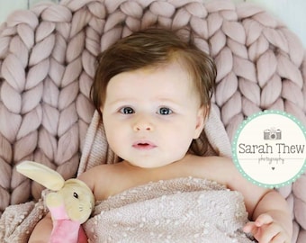 Dusky Pink Newborn Baby Photography Prop Chunky Knit Wool Blanket