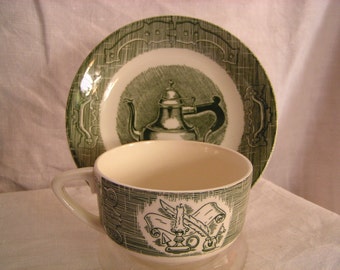 Royal China Old Curiosity Shop Green Flat Cup and Saucer