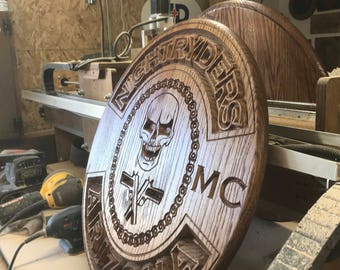 22" across MC Motorcycle Club Plaque - Oak