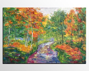 Oil Painting Landscape, Original Oil Painting, Autumn Tree Painting, Abstract Art, Canvas Artwork, Wall Art, Canvas Painting, Large Art
