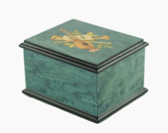 Vintage Italian Olive Wood Music Box with Swiss Reuge Movement Anniversary Song No 3045 Waves of the Danube