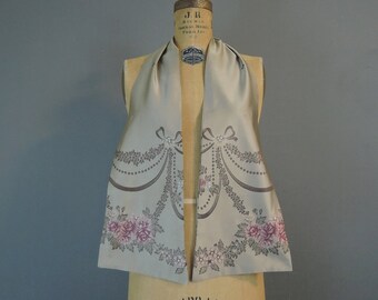 Vintage Silk Brocade Neck Scarf Floral & Bow 1950s Men's or Women's
