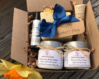 Mother's Day Gift Idea for Mom, Spa Gift Set, Natural Spa Bath Set, Soap Gift Set with Soap, Lotion, Sugar Scrub and Lip Balm