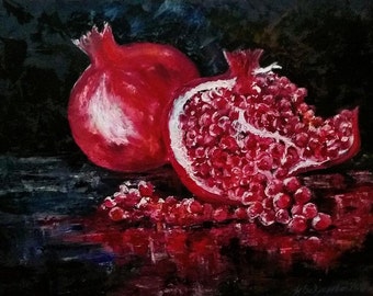 Pomegranates Living Room Decor New Year Gift Modern Wall Art Bright Colors Red Black Oil painting Home Wealth Unique Gift Dining Room Art