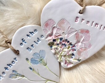 Personalised bridesmaid hearts ceramic