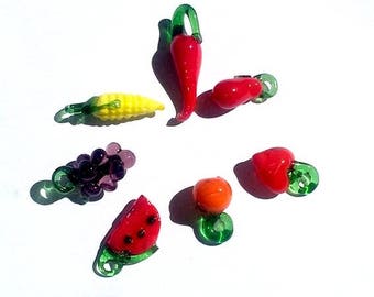 Set of 5 fruit glass, lampwork, 15-20mm, glass ring