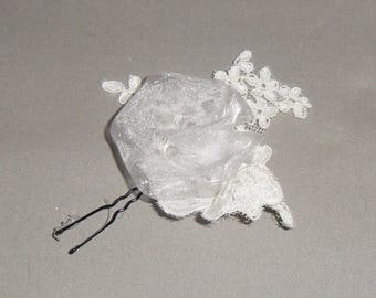 White flower bridal hair stick