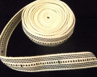 Ivory and Navy Blue Trim, Reversible, 3/4" by 4 Yards