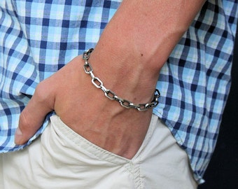 Mens Cable Chain Bracelet, Mens Sterling Silver Bracelet, Large Link