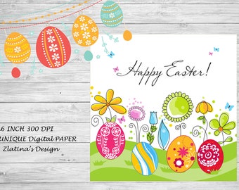 Printable Easter digital paper- Floral, eggs - Instant Download JPG
