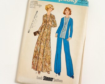 Vintage 70s Womens Size 22.5-24.5 Dress or Top w Attached Cardigan and Pants Simplicity Sewing Pattern 7227 FACTORY Folds / b45-47 w40-42.5