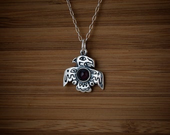 STERLING SILVER Thunderbird Totem Pendant or Earrings with Gem Stone - Chain Optional