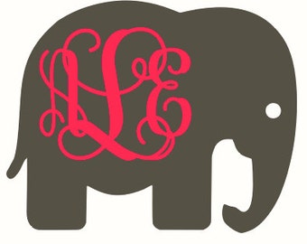 Elephant Monogram Decal, Monogram Car Decal, Monogram Decal, Laptop Decal