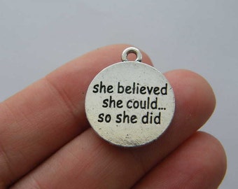 2 She believed she could... so she did charms antique silver tone M756