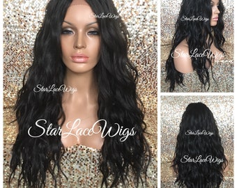 Lace Front Wig - Black - Brown - Long Wavy - Layers - Swiss Lace - Heat Resistant Safe - Middle Part