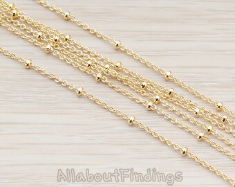 CHN012-G // Glossy Gold Plated Ball Cable Chain, 1 Meter.