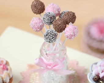 Pink and Chocolate Cake Pops - Miniature Food in 12th Scale for Dollhouse
