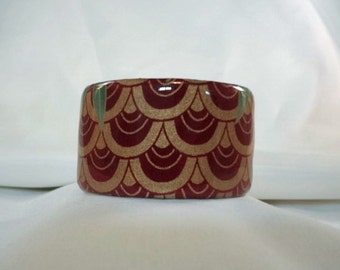 SALE BRACELET-Gold and Burgundy Wide Cuff Bracelet, Resin, Accessory(CCB194)