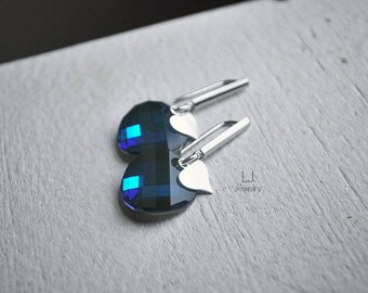 Cobalt Blue Earrings Swarovski Crystal Drop Heart Silver Letemendia Jewelry Circle Round