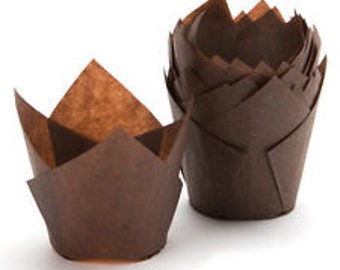 2" 250 Brown Tulip Cupcake Liner Standard Size Muffin Baking Cups Lot