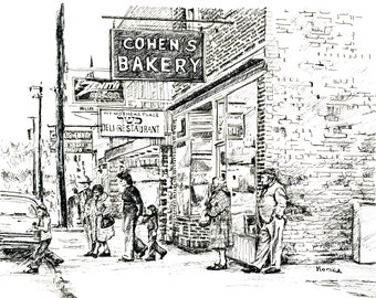 Pen and Ink Drawing of Cohen's Bakery (Ellenville, New York)