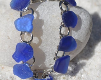 Genuine Blue Sea Glass Charm Bracelet