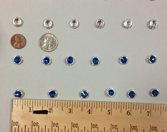 12 Czech Rhinestone Buttons. Made in Czech Republic. BLUE OR CRYSTAL