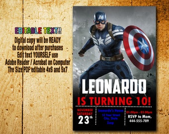 Captain America Invitation,Captain America Birthday,Captain America Party,Captain America Card,Captain America Editable,Captain America_BF14