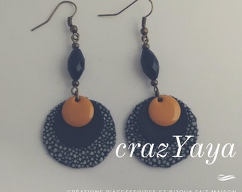 Leather and enamel earrings