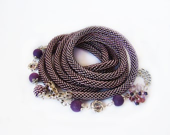 Long beaded lariat necklace Beauty gift Lilac necklace Beaded jewelry Bead crochet rope Long Statement Boho Long wrap necklace Unique gift