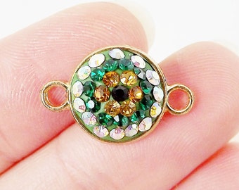 Green Evil Eye Swarovski Crystal Connector - Gold Plated - 1PC