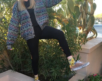 Vintage, Soft, Grungy, Geometric Cardigan