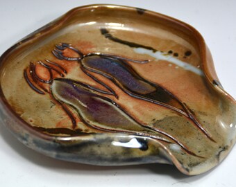 Beige Spoon Rest, Beige Ceramic Spoon Rest, Ceramics, Pottery, Spoon Dish