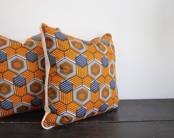 Bold Modern Geometric African Waxprint Cotton Throw Pillow
