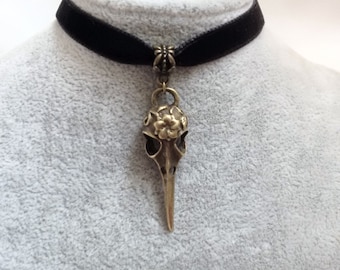 Necklace - Choker - Skull Necklace - Bird Skull Velvet Choker - Gothic Choker - Steampunk Choker - Rock Chick -