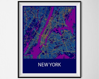 New York Map Poster Print - Night