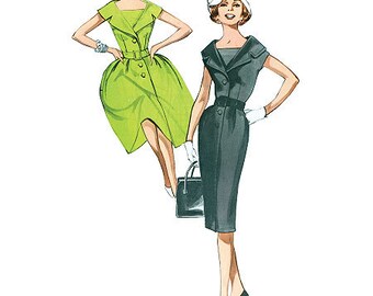 Retro 1960's Dress Pattern - Butterick B5747 Sewing Pattern, Misses / Misses Petite 1960 fitted or flared dress, US Sizes: 8 - 16 or 16 - 24