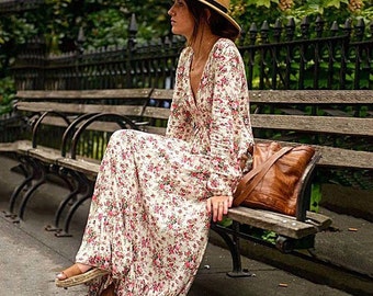 BOHO long dresses/Boho maxi dresses/ wild spirit/Gypsy long dress /Wild and Free floral dresses/Beach dresses/Long sleeve Bohemian Dresses
