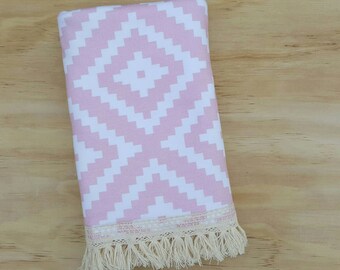 Rose Quartz Aztec Fringe Blanket