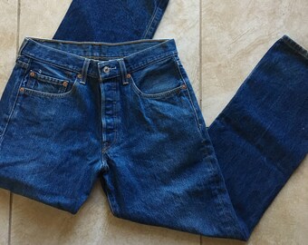 Dark wash blue levis 501 jeans high waist vintage denim 32x33