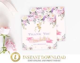 Fairy Favor Tags, Favor Tags, Fairy Party, INSTANT DOWNLOAD, Fairy Gift Tags, Fairy Thank You Tags, Printable, Editable, Thank You Tags Pink